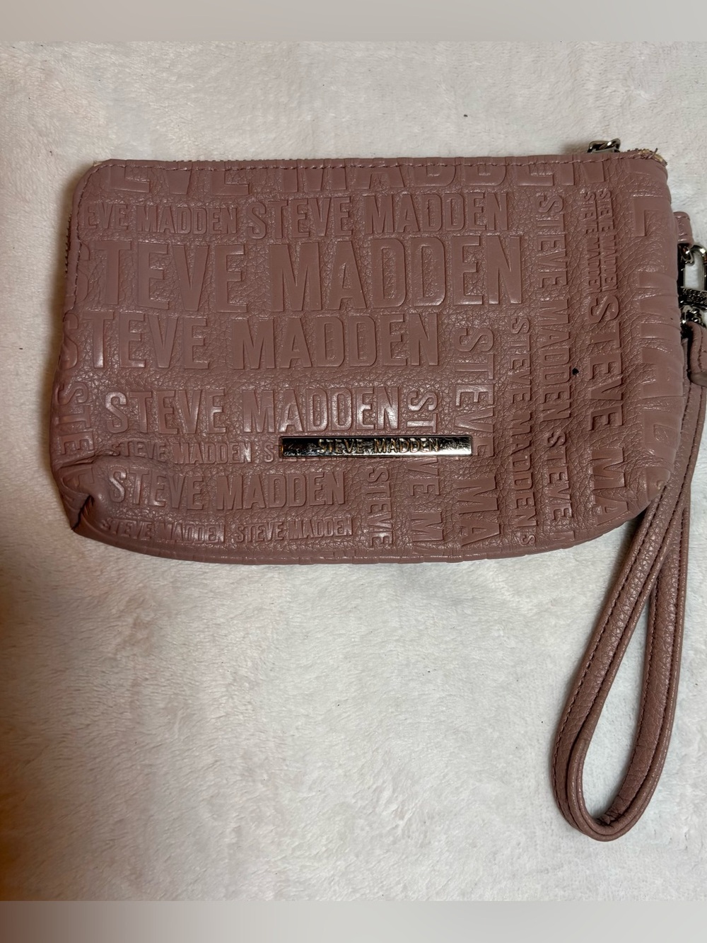Steve Madden Rose Embossed Wristlet with Metal Nameplate